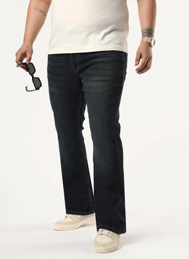 Urbano Plus Men's Carbon Blue Bootcut Fit Mid Rise Heavy Washed Jeans Stretchable